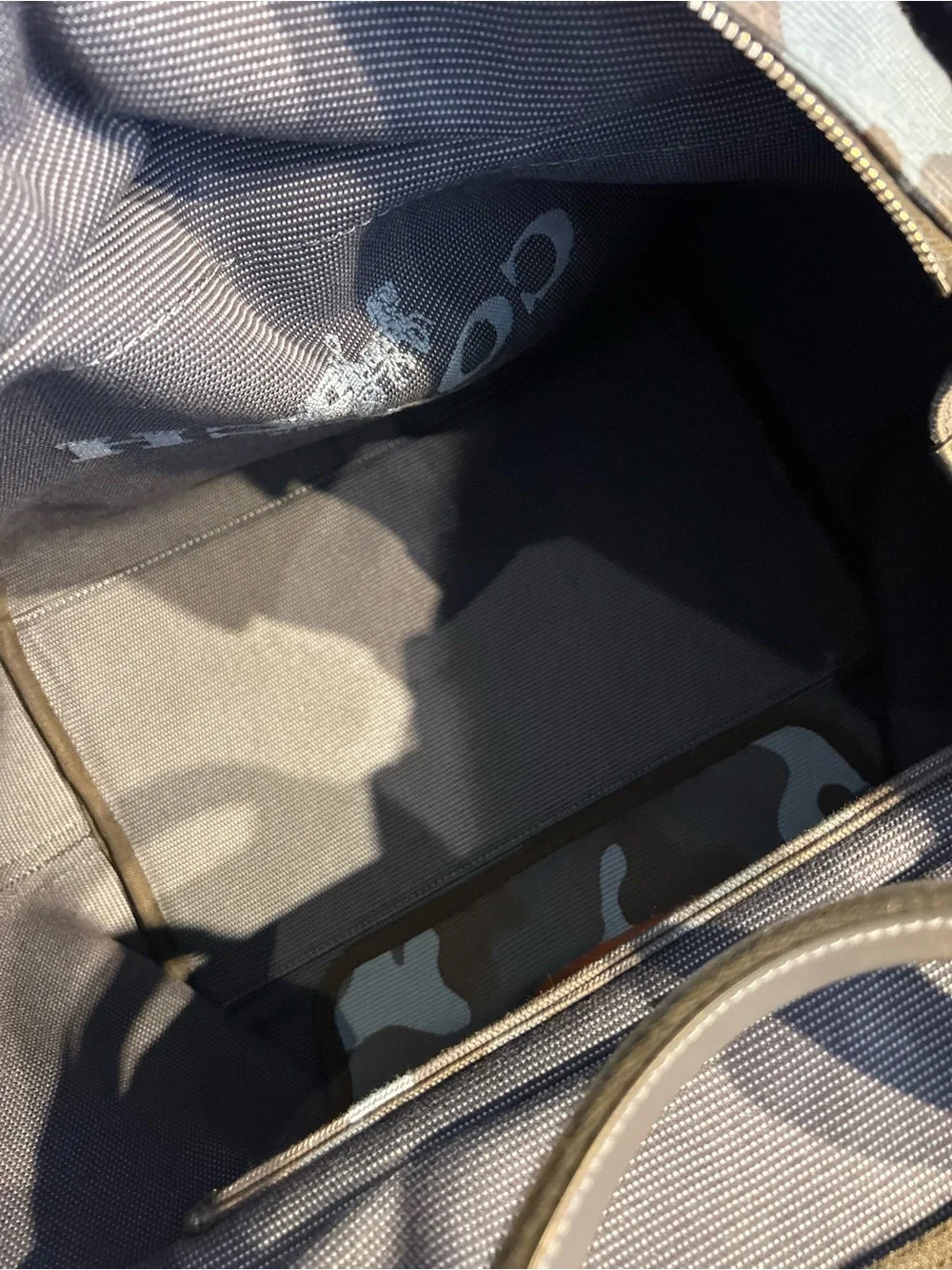 Coach Blue Camo Canvas tour Tote with Black Leather Handles